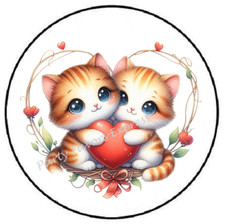 CAT COUPLE WITH HEART VALENTINES DAY ENVELOPE SEALS LABELS STICKERS PARTY FAVORS