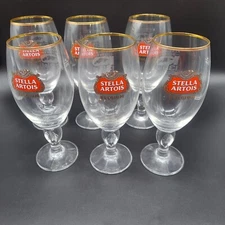 Set Of 6 Stella Artois 33CL Beer Glasses Kentucky Derby 139 Gold Rimmed Goblet