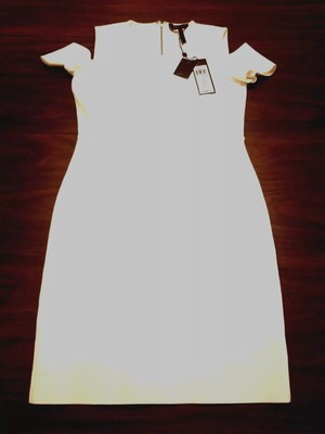 BCBG Maxazria Dress Women's M White Monicka Cold Shoulder Knit Body-Con $298 NWT