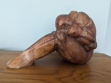 Large Vintage Hand Carved Weeping Crying  Praying Buddha Wooden Man Figure