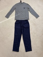 EMPORIO ARMANI, MEN  S PYJAMA SLEEPWEAR SET, T-SHIRT  PANT, Blue/Gray, L, NWT