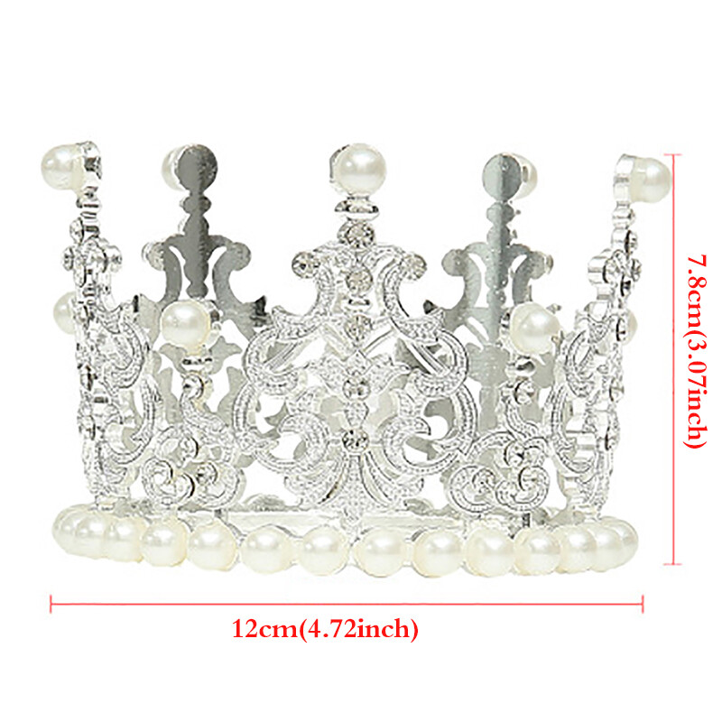 1pcs Pearl Crown Cake Decorative Small Tiaras Crystal Pearl Princess