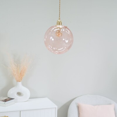 Lampenschirm Goldrand Easy Fit rosa getönt Glaskugel Lampenschirm Leuchte LED Birne