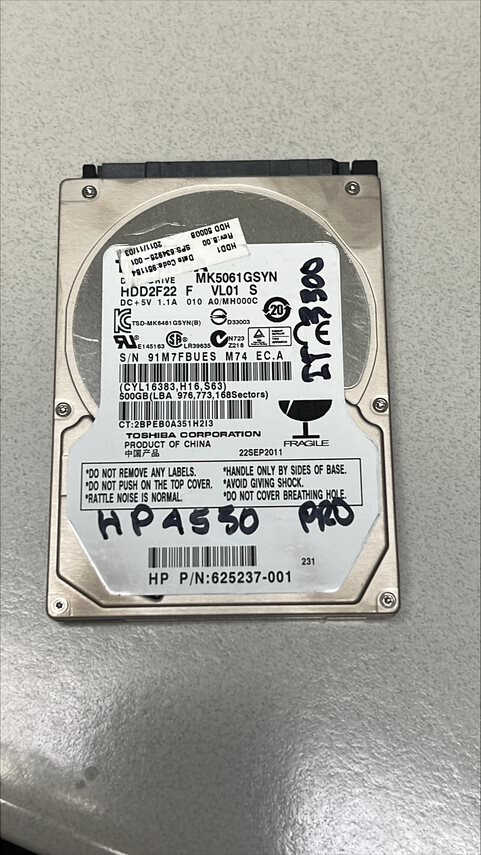 Toshiba 500GB SATA 2.5" HDD, MK5061GSYN HDD