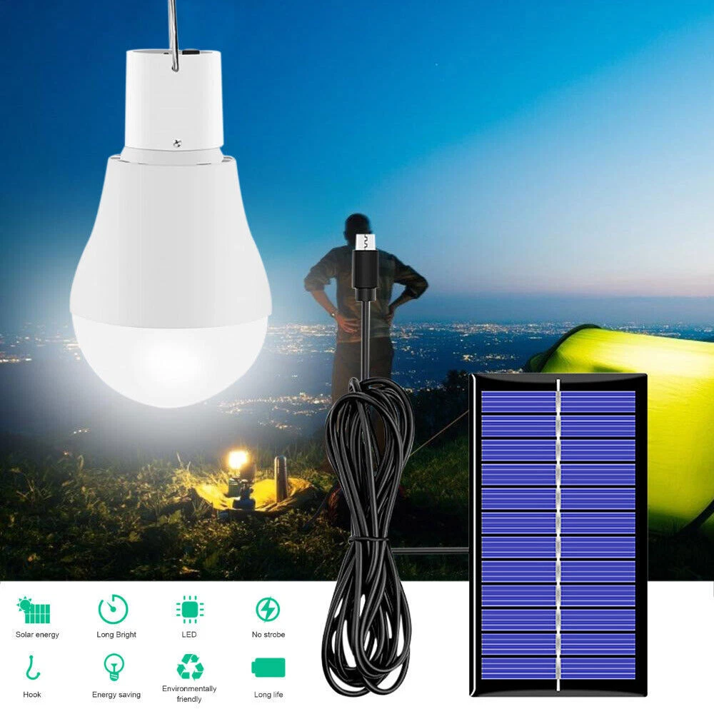 Solar LED Bulb Solar Panel Powered Light Tent Lamp Yard Camping
