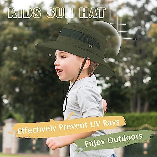 Kids Sun Hat Outdoor UPF 50+ Boys Sun Hat Wide Brim 5-13 Years 1pc Army Green - Bild 5 von 7
