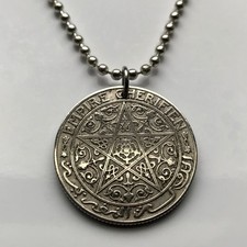1921 Morocco 1 Franc coin pendant Moroccan pentagram Casablanca Rabat Fez 000693