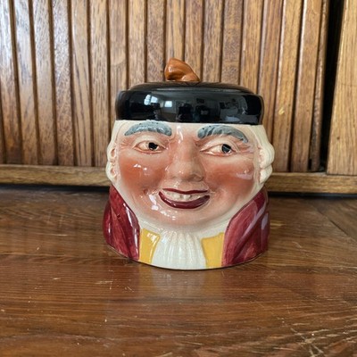 Vtg Shorter & Sons Staffordshire Toby Barrister Humidor Tobacco Face Head Jar 