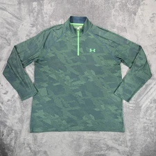 Under Armour Jacquard Tech 1/4 Zip Mens XL Green Heat Gear Stretch Performance
