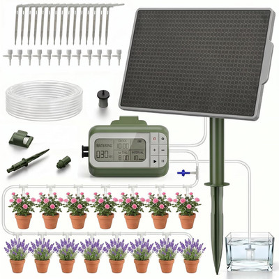 Solar Drip Irrigation System Timed Watering, Programmable Solar Water Drip for 1