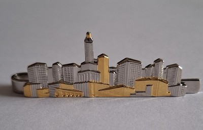 Krawattenklammer Skyline USA NEW YORK CITY  Gold-Silber Ton Vintage Pin Brosche