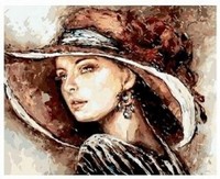 Diamantmosaik-Frau Mit Braunem Hut, Kreativ, 30 X 40 Cm