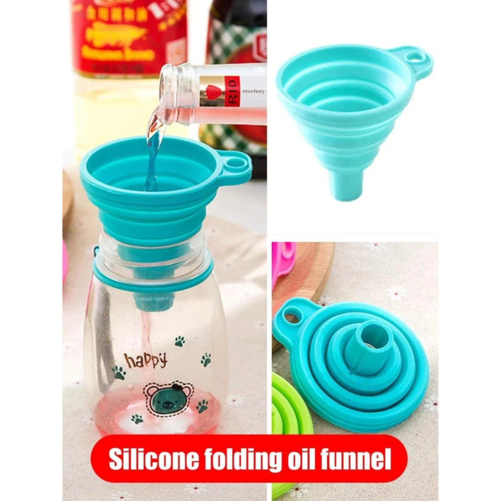 3pcs Kitchen Collapsible Funnels Set Foldable Food Graded Small Silicone Funnels