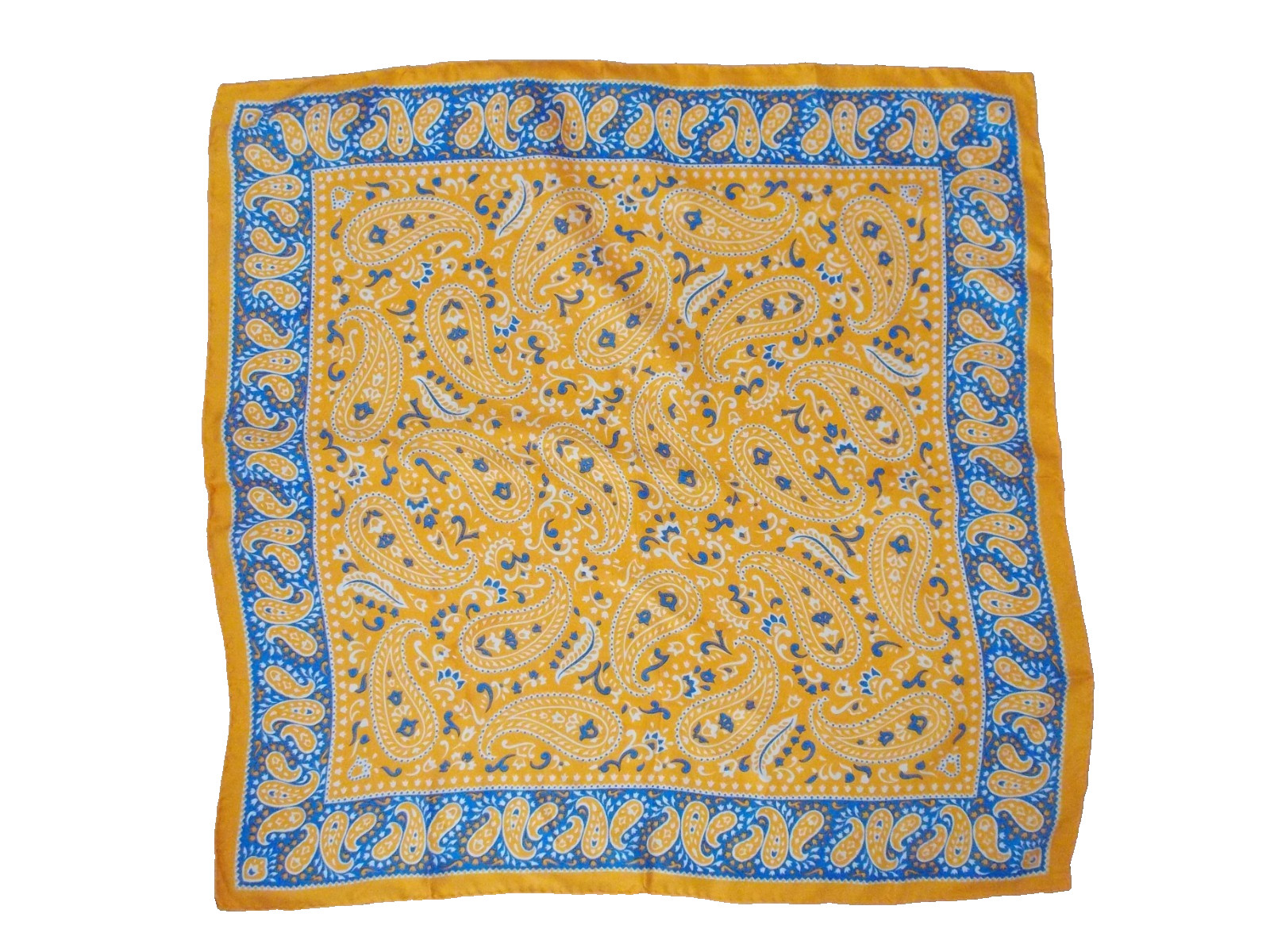VTG GLENTEX 100% Silk Orange Blue White Paisley Print Hand Rolled Scarf JAPAN