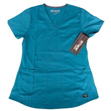 Greys Anatomy by Barco Womens Teal Blue V-Neck Scrub Top 2-Pocket Small NEW