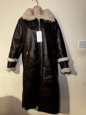 Women's Bershka chocolate longline fur shearling coat NEW with tags Size L/12