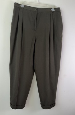 Valerie Stevens Pure Silk Pants Trousers 10 Olive Green Minimalist Clean Girl 