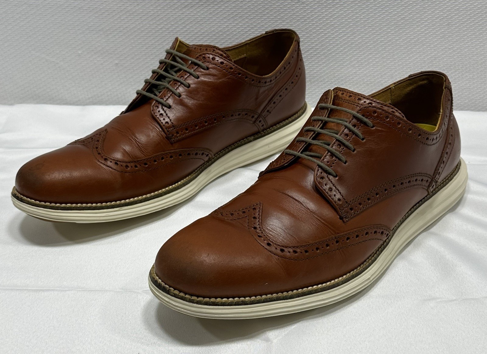 SAOLA Cole Haan Grand OS punta alare pelle marrone uomo taglia 11 M C22793 castagno