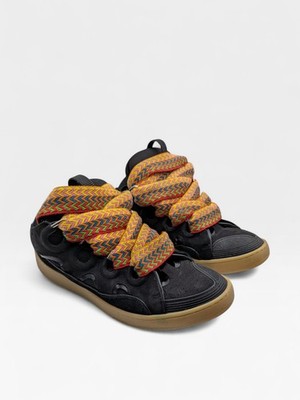 Lanvin Curb Sneakers Black Gum Sole Multicolor Oversized Laces EU 44 Designer...