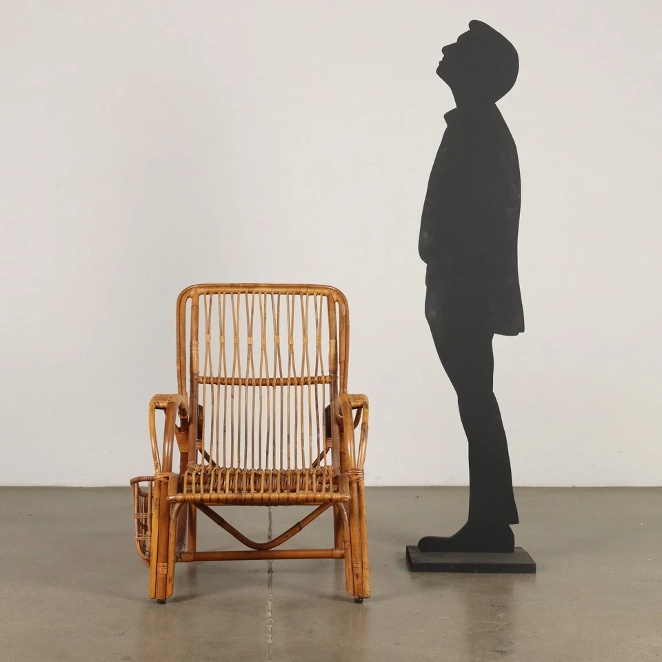 Poltrona Vintage in Vimini con Porta Giornali Italia Anni 60 - Immagine 3 di 4