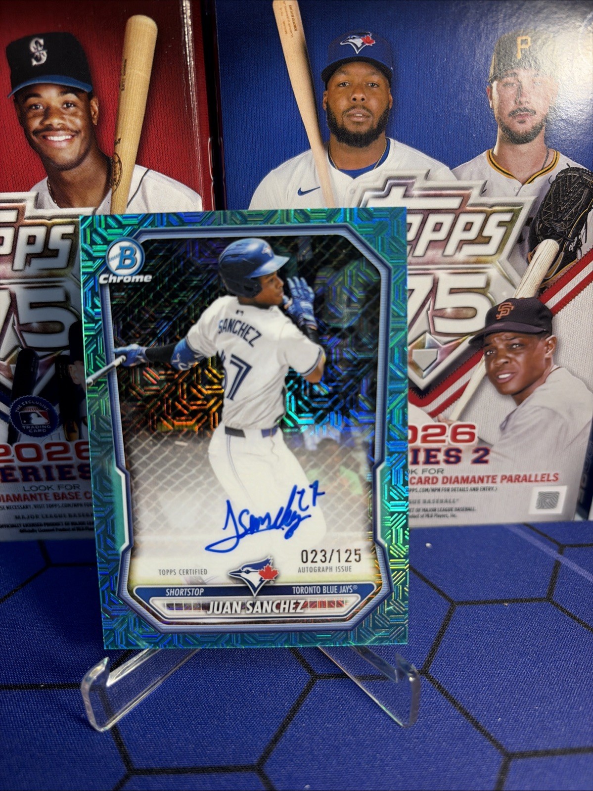 2026 Bowman JUAN SANCHEZ Aqua Mojo Refractor On Card AUTO /125 Image Var #BMA-JS