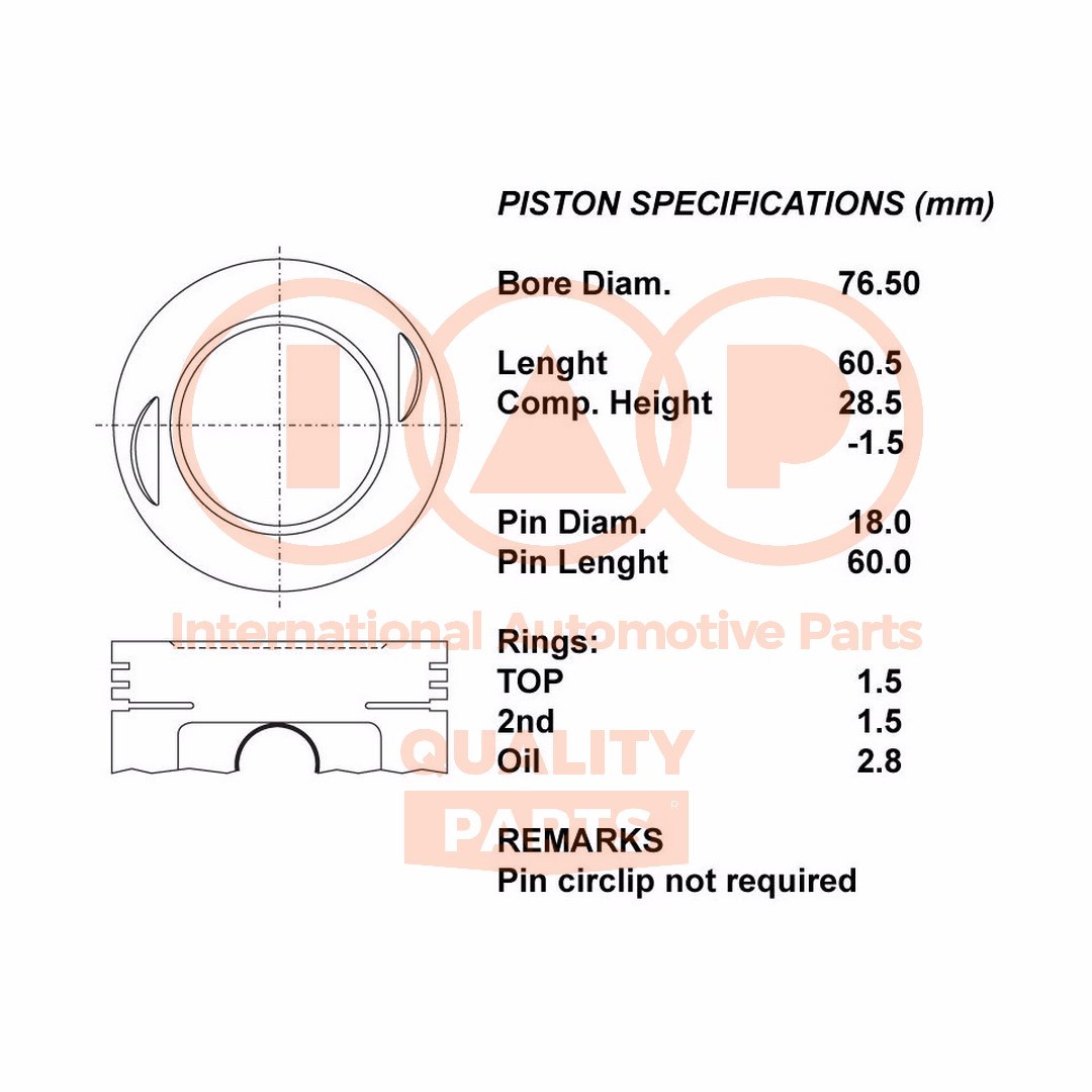 IAP QUALITY PARTS Complete Piston Series 101-03041 for DAIHATS - 050 Upgrade