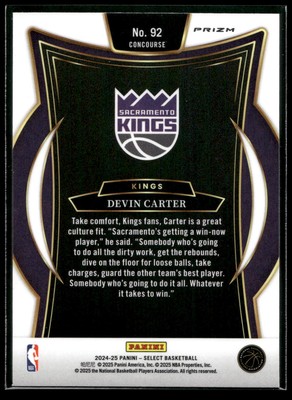 2024-25 Select Devin Carter CONCOURSE ROOKIE ORANGE FLASH PRIZM SP