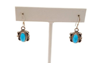 Vintage Native American Navajo Sterling Silver Turquoise Earrings J9