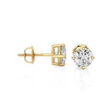 14k Diamond Round Stud Earrings (I-J, I2, cttw) 4-Prong Setting and Screw Back