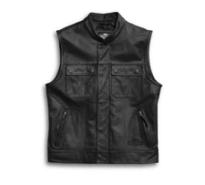 Harley Davidson Foster Leather Vest Men’s Black Motorcycle Biker Riding