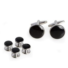 Black Rhodium-Plated Cufflinks and Studs Set