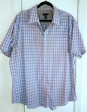EUC Van Heusen Mens Purple Black Plaid Short Sleeve Shirt XL 17 / 17.5
