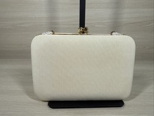 Vintage Tan Satin Kisslock Evening Bag Clutch Purse Gold Tone Kiss Clasp Chain