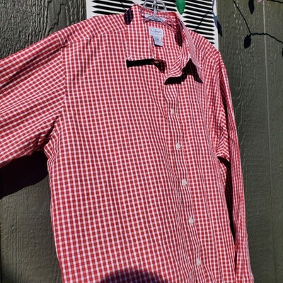 L.L.Bean Mens XL Wrinkle Resistant Button-Up Shirt Red White Checked Long Sleeve