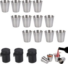 Edelstahl Becher 12 Stk Schnaps Gläser Metall Flachmann Set Leder Schnapsgläser.