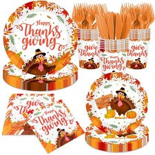 144Pcs Thanksgiving Plates and Napkins - Autumn Give Thanks Disposable Dinner...