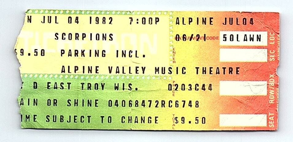 The Scorpions Concert Ticket Stub July 4 1982 East Troy Wisconsin