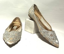 Badgley Mischka Gigi Crystal Pointed Toe Flat Shoes Bridal Formal Size 7
