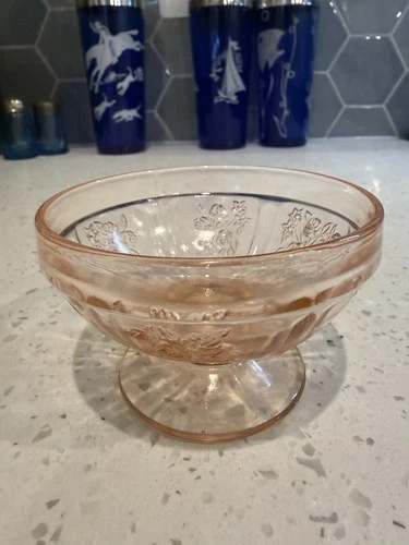 Federal Sharon Cabbage Rose Pink Sherbet Dish Ice Cream Bowl Depression Glass