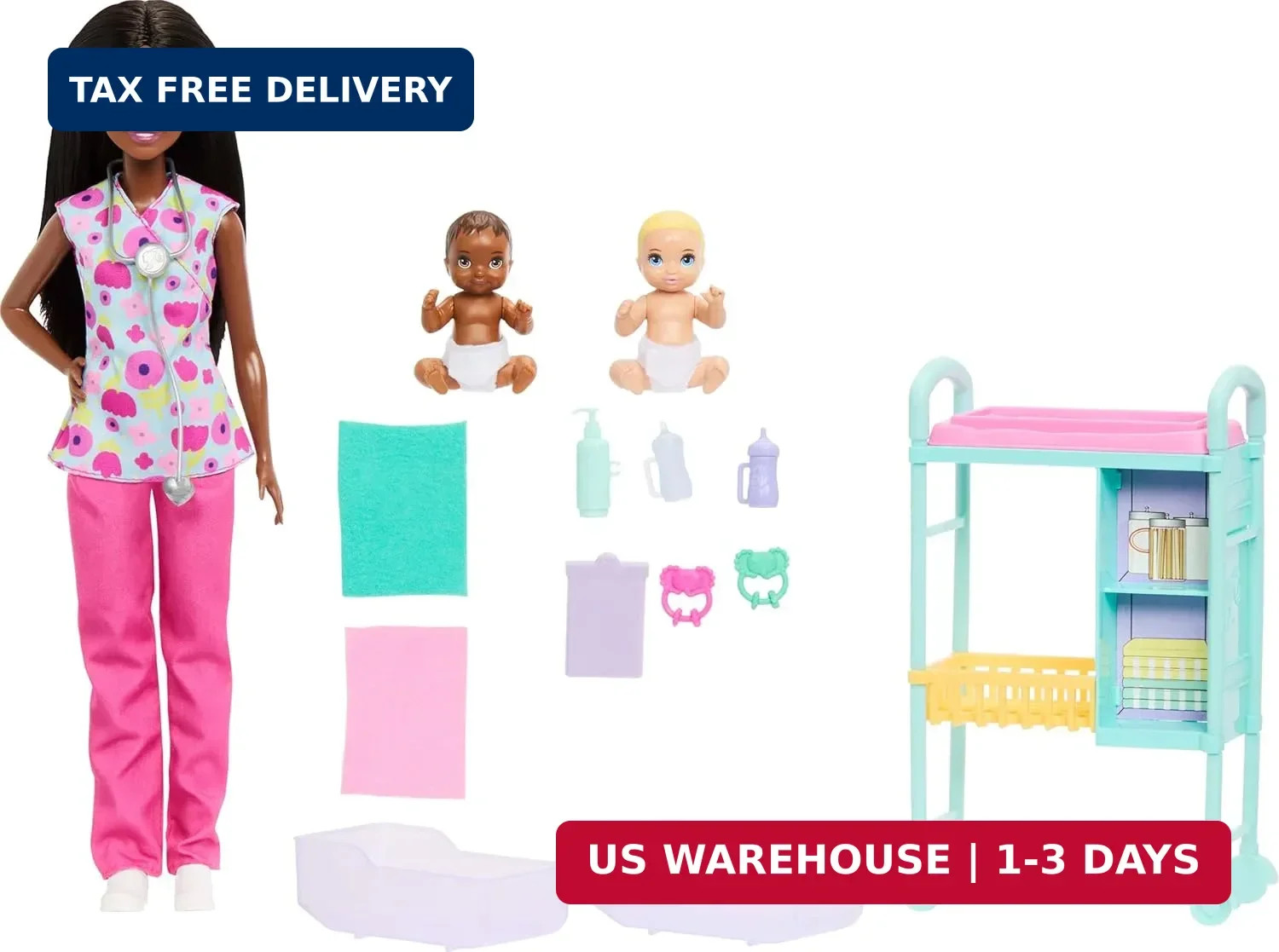 Barbie Careers Baby Doctor Playset with Brunette Doll Wearin