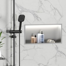 Recessed LED Shower Niche, 24"X12" Brushed Wall Niche Waterproof, Stainless S...