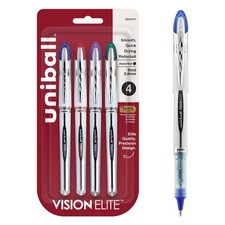 uni-ball Vision Elite Rollerball Pens, Bold Point 0.8mm , Assorted Colors, 4