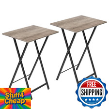 HOOBRO Folding TV Tray Tables Set of 2 Side Tables Small Space Industrial Snack