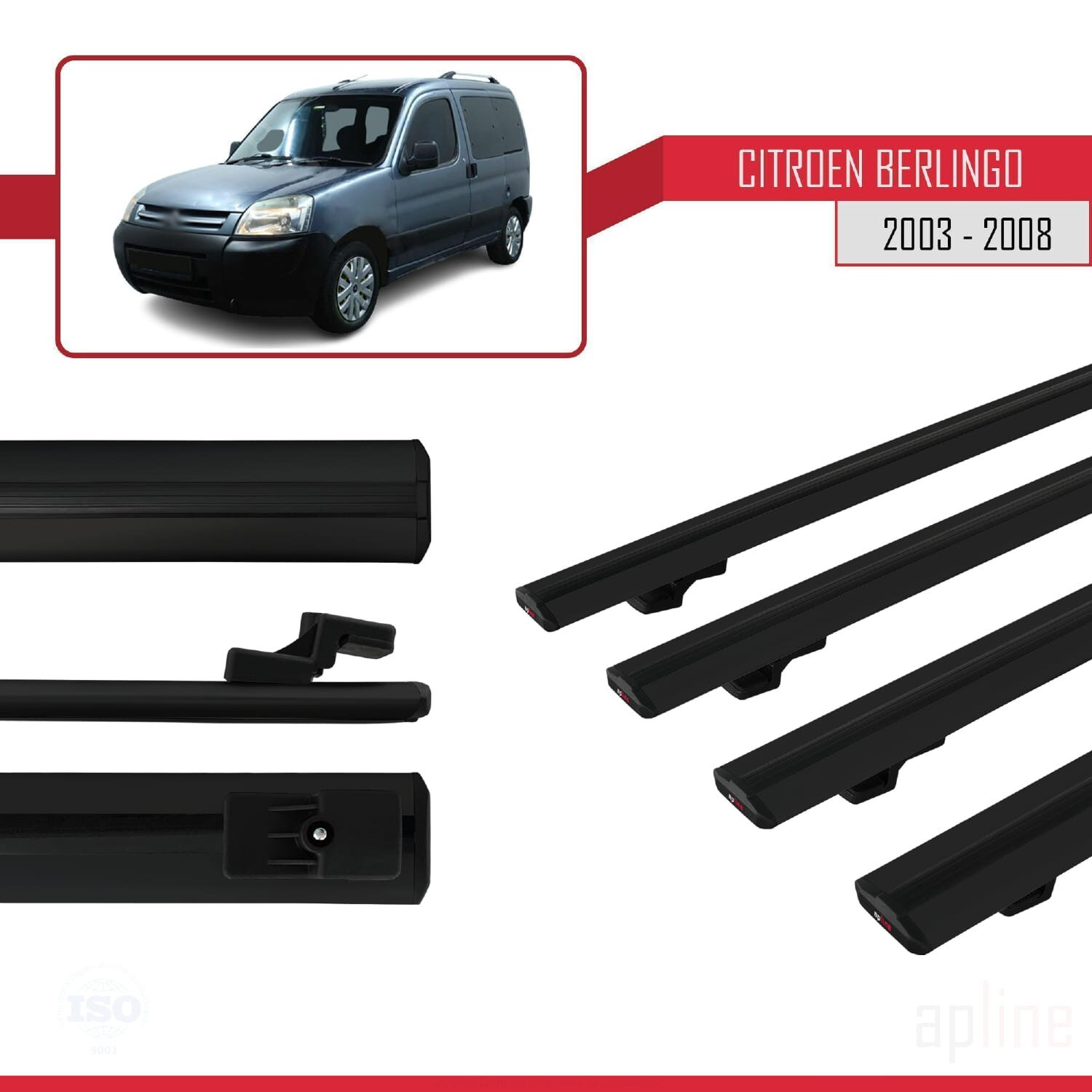 Barres de Toit Noir Acier Renforcé Citroen Berlingo 2003-2008 Finition Basic - 3