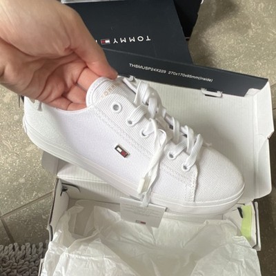 Tommy Hilfiger White Gold Heel Logo Men's Canvas Low Sneaker Size 10