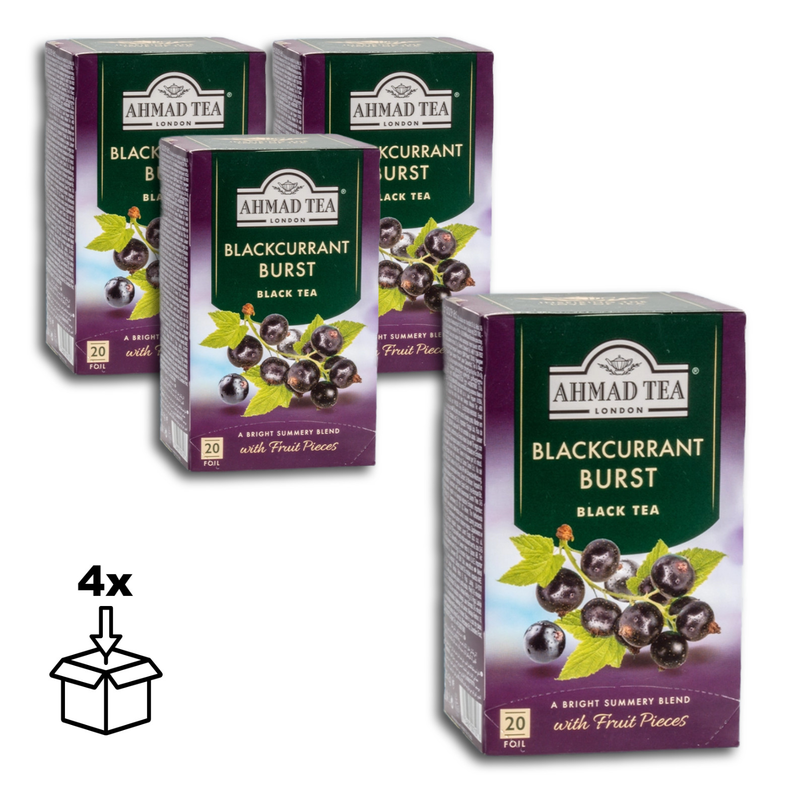Ahmad Tea Schwarzer Tee mit Johannisbeergeschmack, 20 x 2g Teebeutel, 4 x 40g