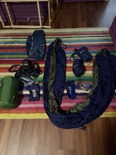 ENO Camping Hammock Set w/ Ember 2 Underquilt, Bug Net & Rain Tarp Blue/Green