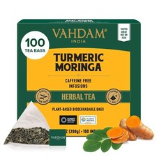 VAHDAM, Turmeric Moringa Tea Bags 100 Herbal Tea Bags Caffeine Free, Non GMO ...