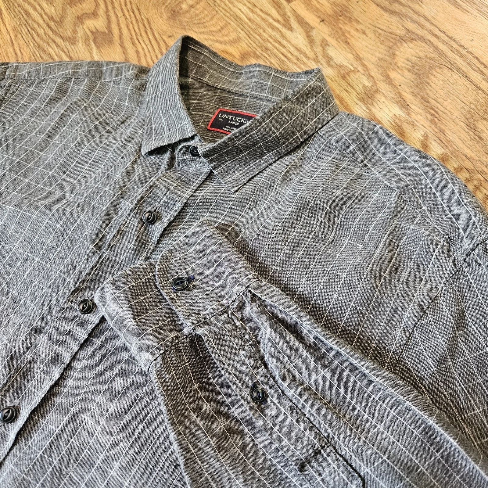 Untuckit Shirt Mens Large Gray 100% Linen Long Sleeve Button Up Casual Grey