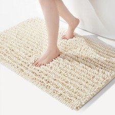 Cream Plush Microfiber Bath Rug, 24x39, Absorbent, Non Skid, Washable Mat